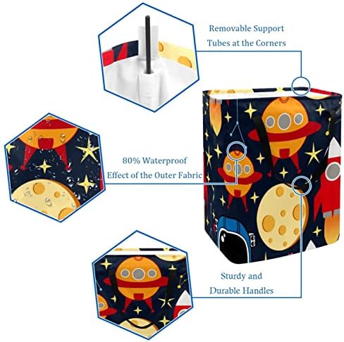 כוכבי חלל כוכבי לכת עם רקטות הדפס סל כביסה מתקפל, 60 ליטר סלי כביסה עמידים למים סל כביסה צעצועי בגדים אחסון לחדר
