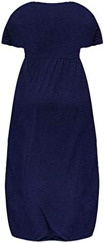 שמלת מקסי של Anuyalue לנשים 2023, גברת צבע אחיד שמלות זורמות שרוול קצר פלוס שמלה בגודל o צוואר נוח
