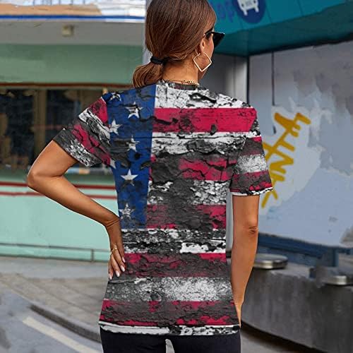 נשים חולצות שרוול קצר מקרית נשים מקרית אמריקה דגל הדפסת צוואר קצר שרוול נשים טי חולצות קצר