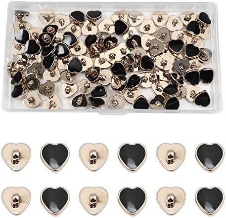 Hegebeck 100 pcs כפתורי שוק מתכת, כפתור לב שחור כפתור לב לתפירה, 12 ממ כפתורי לב שחורים קטנים לנשים שמלת תפירה