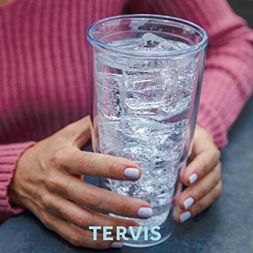 TERVIS תוצרת ארהב בית חומה כפול בית החופשי בגלל כוס הכוס המבודדת האמיצה שומר על שתייה קרה וחמה, 24oz, ברור