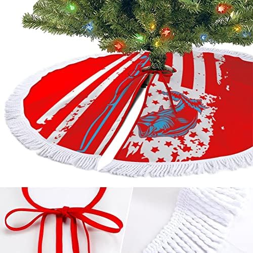 דיג חצאית עץ חג המולד של דגל אמריקה עם גדילים חג המולד הדפסת קישוט מחצלת רצפת חג
