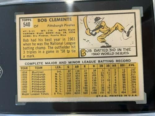 1963 Topps 540 Roberto Bob Clemente Pittsburgh Pirates כרטיס בייסבול SGC 5 Ex - קלפי בייסבול Slabbed