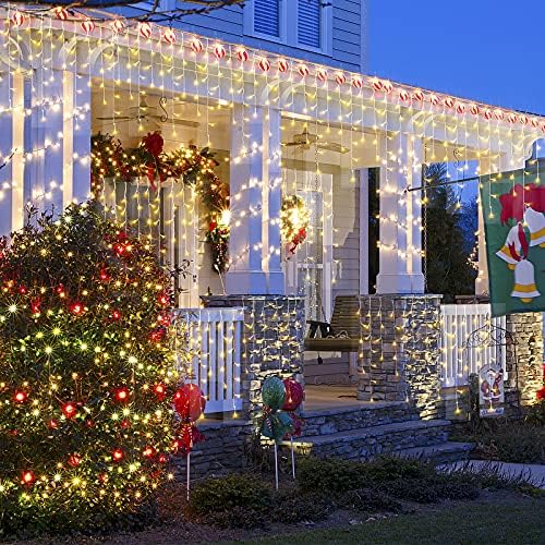 אורות חג המולד של DDMY קישוטים חיצוניים 416 נוריות LED 34 רגל 8 מצבים וילון מיתר אור עם 78 טיפות,