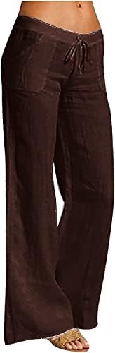 מכנסי טרקלין ארוכים של רושאיבר מכנסי טרקלין ארוכים מכתניים גבוהות מכנסיים מזדמנים עם כיסים עם כיסים