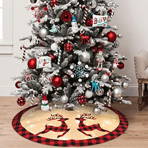 חצאית עץ חג המולד, 36 אינץ 'באפלו אדום בדיקת צבי משובץ חצאיות עץ חג המולד כפרי לעצים מלאכותיים קישוטי מסיבת