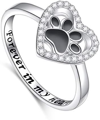 S925 תכשיטי כסף סטרלינג חרוטים לנצח בליבי כלב כלב חתול חיות מחמד כפה הדפסת אהבה טבעת לב