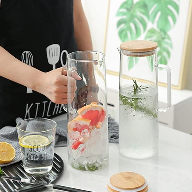 קנקן מים זכוכית SDFGH עם ידית ומכסה נטול טפטוף כוס כוס זכוכית קיר מים חמים עם התנגדות לחום