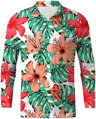 XXBR Mens Hawaiian חולצות כפתור שרוול ארוך למטה היפי דש צווארון חוף צמרות חולצת פרחים טרופית חולצת אלוהה טניס גולף