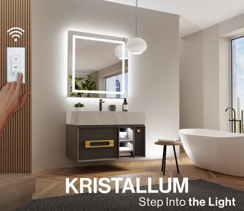 Kristallum קדמי ואור תאורה אחורית מראה עם אורות -36x36 מראה w/מתג אלחוטי + ערפל אנטי/אטום למים/לעומק/3