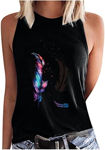 צמרות ללא שרוולים של Oplxuo לנשים - צוואר קיץ צוואר גופיות מזדמנים הדפס גיאומטרי חולצות רזות חולצות גרפיות