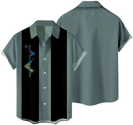 בציר חולצות לגברים מקרית כפתור למטה באולינג חולצות 50 רוקבילי סגנון קצר שרוול רגיל מתאים הוואי חולצות