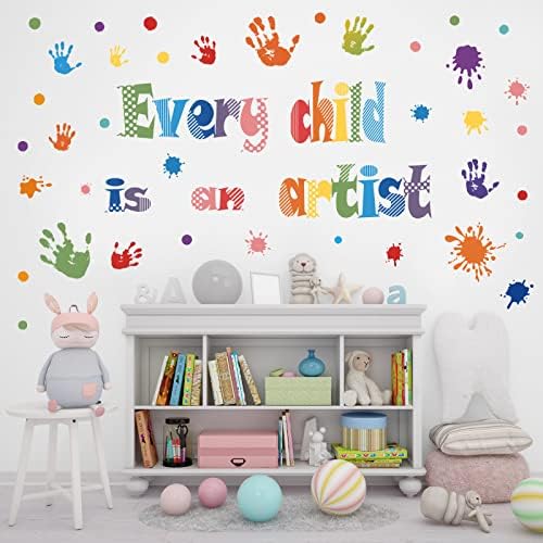 כל ילד הוא אמן חיובי השראה ציטוט קיר מדבקות, צבעי מים טביעת כף יד צבע מתיז פולקה נקודות להתיז קיר