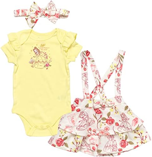 נסיכת דיסני בל יילוד בנות תינוקות 3 סט תלבושת: בגד גוף צרפתי טרי מגשר צהוב 3-6 חודשים