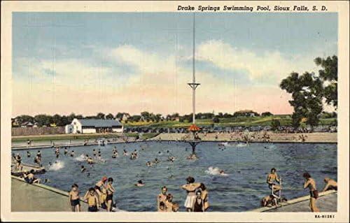 דרייק ספרינגס בריכת שחייה מפלי סיו, דרום דקוטה SD גלויה עתיקה מקורית