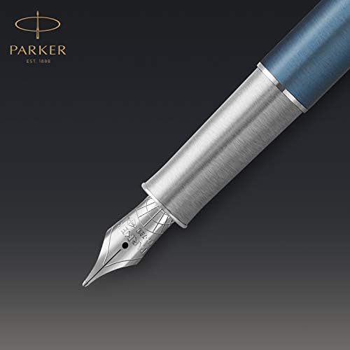 עט נובע סונטה פרקר / גימור סאטן פרימיום מתכת וכחול עם גימור כרום / ציפורן זהב 18 קראט משובחת עם מחסנית דיו