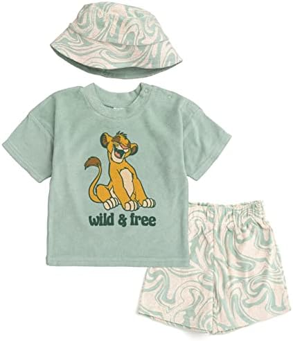 דיסני אריה קינג מיקי מאוס סימבה סימבה חולצת טריקו מכנסיים קצרים וכובע 3 חתיכות שזה עתה נולד לתינוק