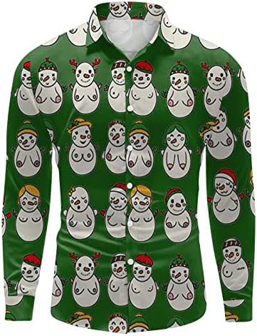 XXBR לחג המולד כפתור מזדמן מטה חולצות לגברים שרוול ארוך צווארון צוואר צוואר צוואר צוואר חג המולד של חולצה מעצבת