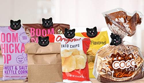 בית-איקס חתול בצורת תיק קליפים עבור צ 'יפס, מטבח וכביסה, שחור חתול פנים מזון תיק קליפים, 1.75 ליטר