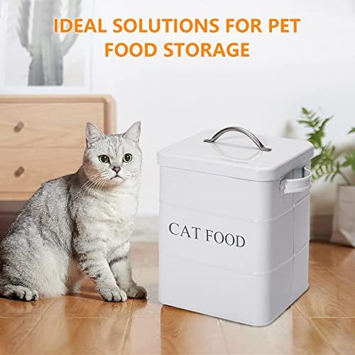 מורזי לחיות מחמד לטפל מזון אחסון פח עם מכסה וסקופ - לבן בציר חווה-פחמן פלדה - הדוק הולם מכסים - אחסון מיכל פחיות-חתול