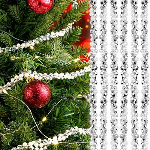 11.8 רגל חג המולד חרוזים מעוותים חרוזים מפותלים חרוזים חרוזים חרוזים לבנים פו פו פרל גרלנד חרוזי חג המולד