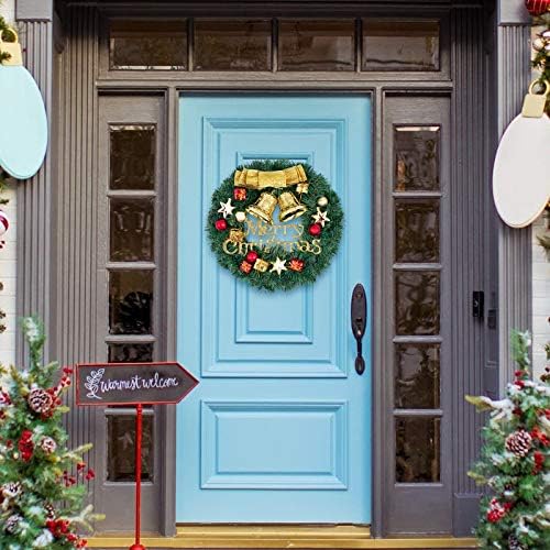 קניון מרטין 12 אינץ 'זר זר חג חג מולד עם פעמוני קשת קשת חג מולד חג שמח קישוט דלת כניסה למסיבת חג המולד חלון דלת