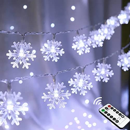 מיתרי פתית שלג לחג המולד, אורות מיתרי שלג, 20 רגל 40 LED סוללות LED המופעלות על אורות פיות עם מרחוק, 8 מצבים טיימר