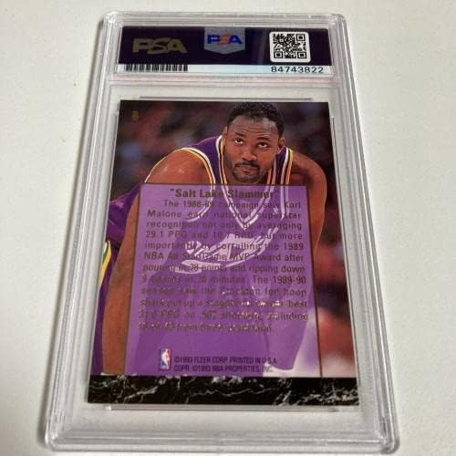 1993-94 Fleer Karl Malone חתום על כרטיס פרומו עם חותמת Fleer PSA DNA נדיר - כרטיסי חתימה בכדורסל