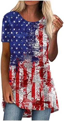 חולצות טרקלין מפוספסות לבנות נוער שרוול קצר צוואר צוואר אמריקאי כוכב הכוכבים חולצות חולצות חולצות נשים ZQ