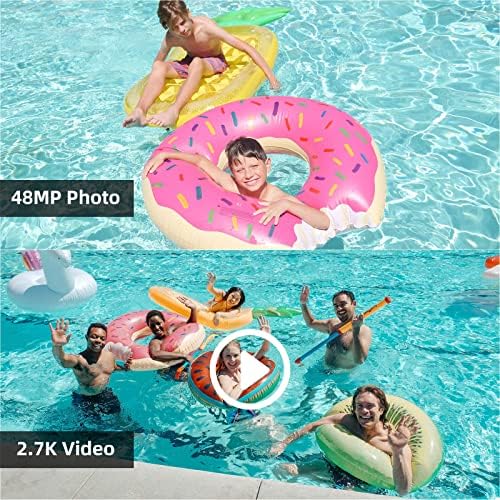 מצלמה אטומה למים, מסכים כפולים Selfie 48MP 2.7K מצלמה דיגיטלית אטומה למים מצלמה תת-מימית ניידת לשנורקלינג לילדים,
