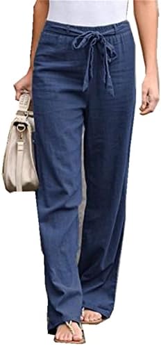נשים פרחוני הדפסת פשתן חגור מכנסיים אלסטי גבוהה מותן מודפס היפי מכנסיים מקרית חוף רחב רגל טרקלין צפצף