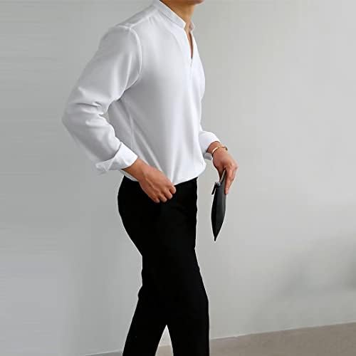 Samachica Mens V-Neck חולצות משקל קל משקל שרוול ארוך חולצות חולצות T סולידיות חולצות אופנה TEE