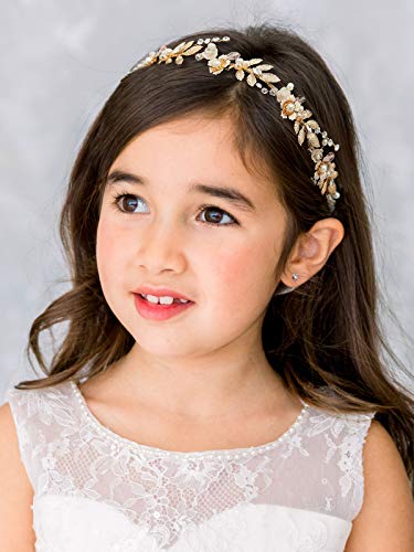 פרח ילדה שיער אביזרי לחתונה כיסוי ראש פרח-עלה בנות סרט נסיכת קריסטל פרל שיער חתיכות עבור מסיבת יום הולדת,