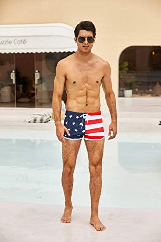 גזעי שחייה בגד ים של Ekouaer Mens בגד ים עם נירית רשת דגל אמריקה דגל בגדי ים מכנסיים קצרים