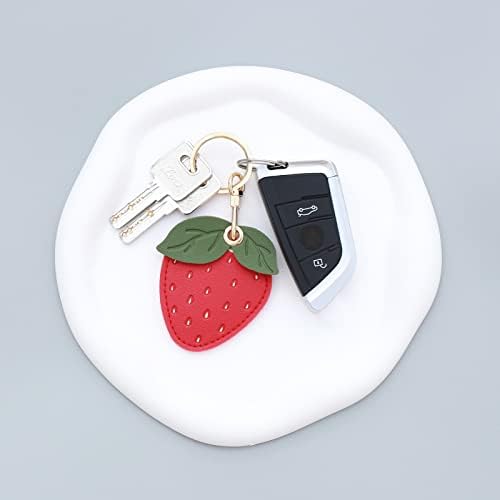 Xeewen 2 חבילה מחזיק מחזיק מפתחות עור חמוד, מארז טבעת מפתח כתום תותים לתפוח אוויר לנשים בנות