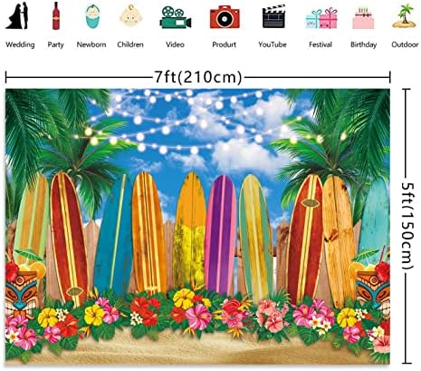 7 * 5 רגל הוואי גלשן חוף רקע קיץ דקל עץ פרח שמיים ים רקע אלוהה טיקי טרופי ילדים מסיבת יום הולדת דיוקן