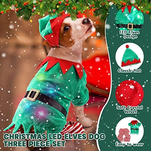 תלבושת אלף חג המולד של כלב LED בגדי חג המולד בגדי כלבים עם כובע תחפושת חיל מחמד חג המולד סוודר