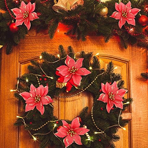 וילבונד 24 חתיכות 6 אינץ חג המולד גליטר חלבלוב פרחים דקורטיבי פו פרחים עבור קישוטי עץ חג המולד