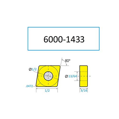 6000-1433 יהלומי מגרפה שלילית קרביד הכנס, 0.0472 האף רדיוס, 1/2 אורך