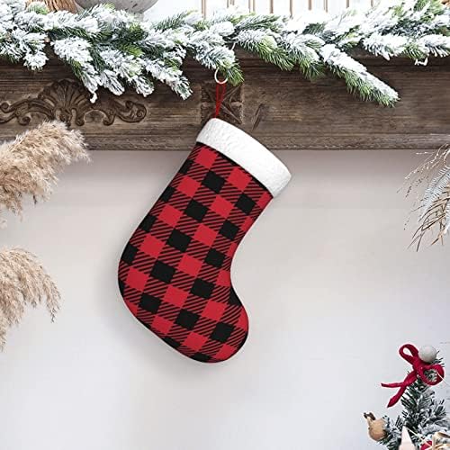 Cutedwarf Buffalo משובץ פסים אדום משובץ כריסטמה גרביים קישוטי עץ חג המולד גרבי חג המולד למסיבות חג חג המולד