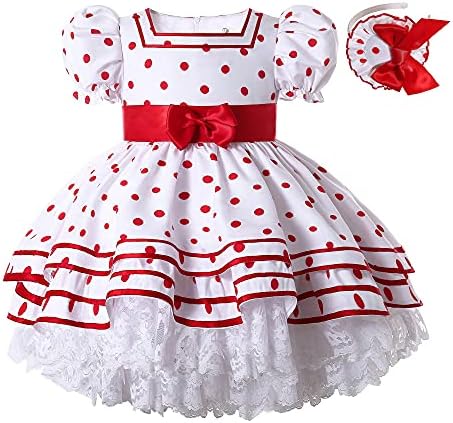 פטיגירל פעוט בנות אלגנטי אדום מנוקדת תחרה לפרוע בגדי ילדים יפה מזדמן בוטיק נסיכת די שמלה