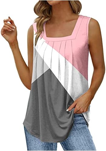 נשים גופיות כיכר-צוואר בסיסי צבע בלוק הנלי חולצות מקרית זורם חולצה אפוד חולצות קיץ ללא שרוולים