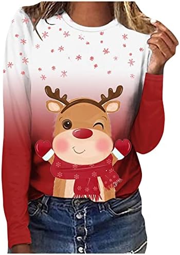 חולצות סתיו לנשים צוואר צוואר חג מולד שמח חולצות טוניקה קלאסיות גדולות חולצות טוניקה לחותלות