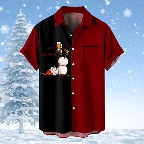 כפתור חג המולד של ZDDO למטה חולצות לגברים שרוול קצר מצחיק טלאים גרפיים טלאים של חולצות הוואי חולצות