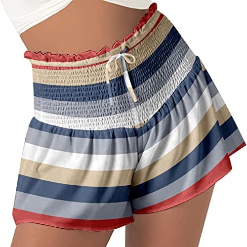 מכנסיים קצרים של Badhub Womens קיץ מזדמן מכנסיים קצרים עם מותניים אלסטיים בקרת בטן מכנסי חוף