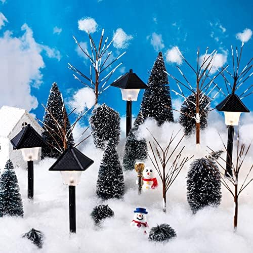 סט של 24 עץ אורן לחג המולד עם בסיסים מיני מלאכותי שלג עצי כפור כפר עצים ענפים חשופים מיניאטורה מיניאטורה