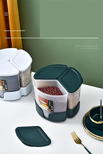 מתקן אורז סיבובי 5.4 ליטר סיבוב דלי עיצוב מטבח מיכל אחסון אורז ודגנים 3 תאים