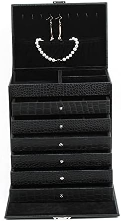 קופסת אחסון תכשיטים קופסת מארגן תכשיטים שחור פו עם 6 מגירות תליוני קיבולת גדולים מיכלי מלאכה מארז לחפתים, טבעות,