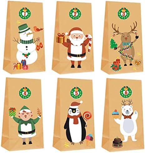 6 יחידים שקיות קינוח אפיית חג מולד לילדים שקיות נייר מתנה עם מדבקות קישוטי חג מולד