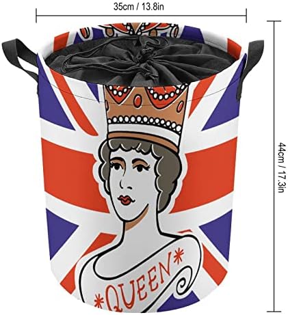 המלכה של בריטניה עגול שק כביסה עמיד למים אחסון סל עם שרוך כיסוי וידית